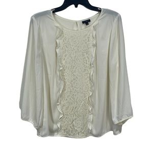 Talbots women’s blouse size L long sleeves beige with ruffle and lace design